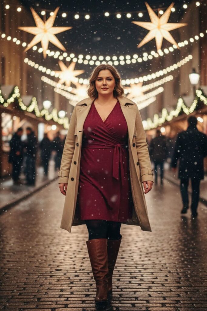 11. Wrap Dress with Tights and Boots