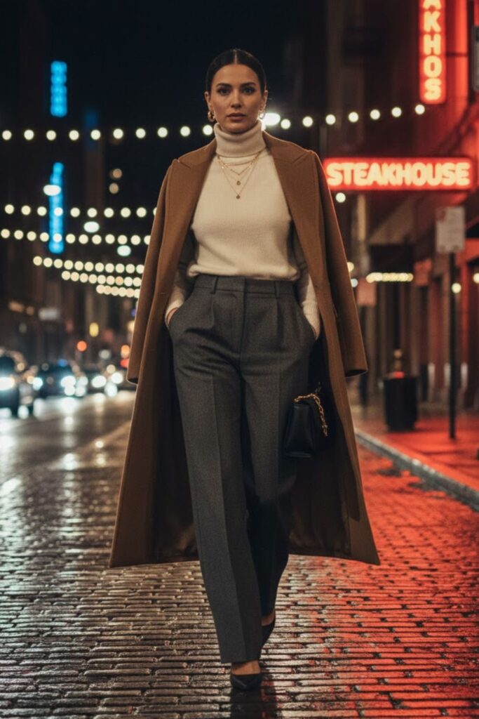 12. Cashmere Sweater with Wide-Leg Pants
