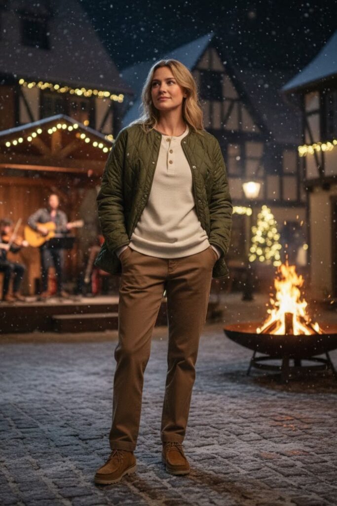 13. Quilted Jacket + Henley + Relaxed Chinos + Desert Boots