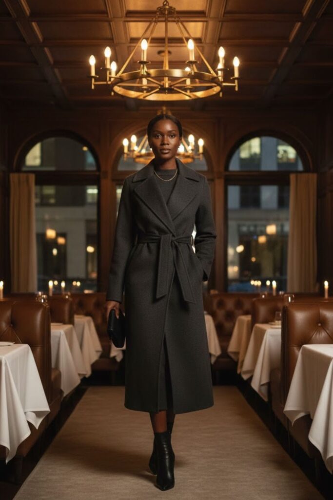 13. Wool Midi Dress with a Belted Wrap Coat
