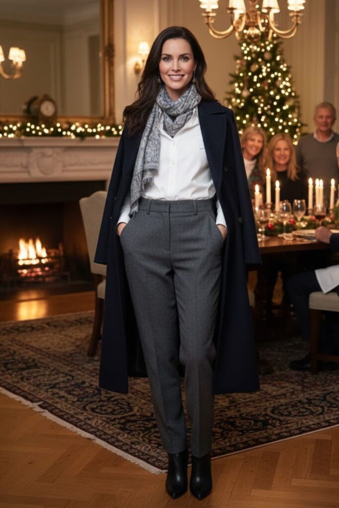14. Button-Down Shirt With Wool Pants and Ankle Boots