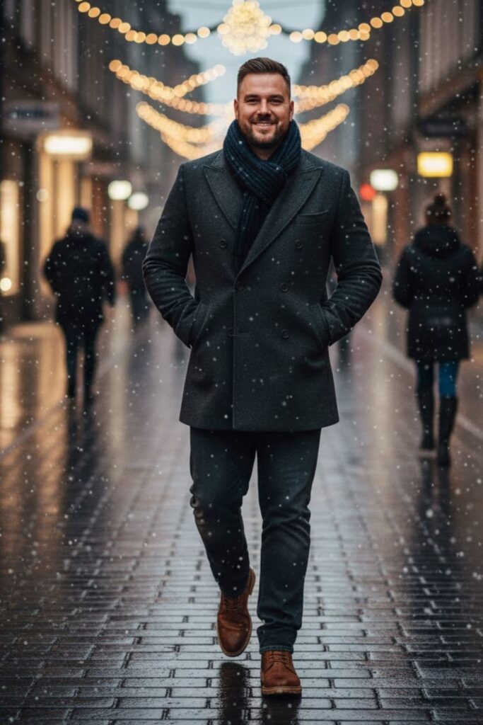 14. Double-Breasted Coat with Scarf