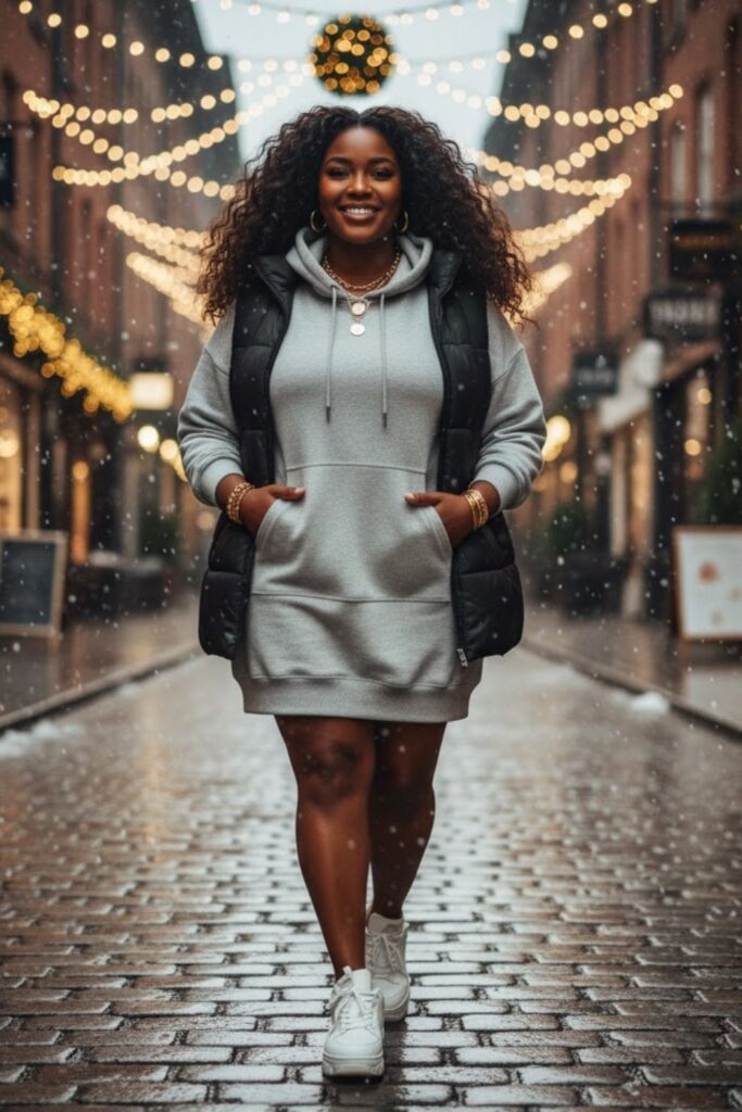 14. Hoodie Dress with Puffer Vest