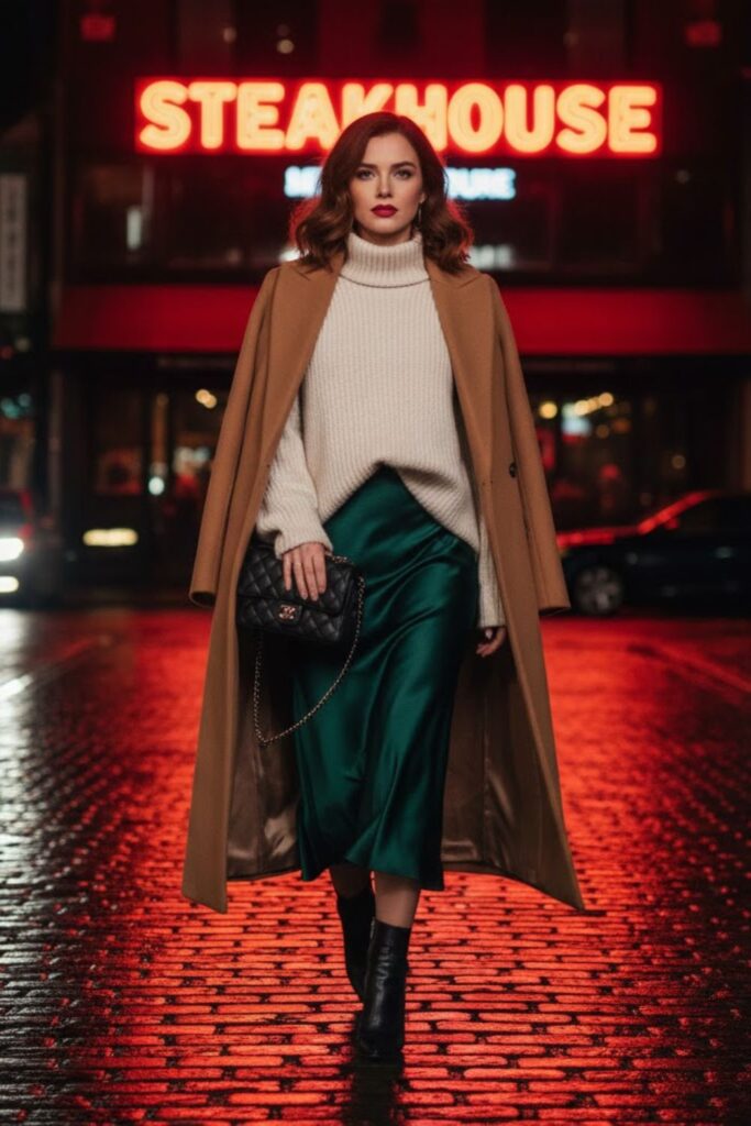 14. Satin Slip Dress with Oversized Sweater
