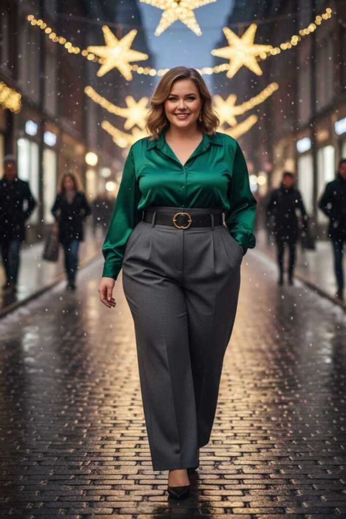 14. Wide-Leg Trousers and Satin Blouse