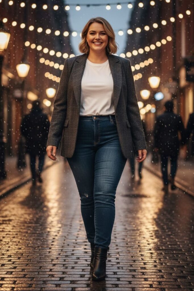 14. Wool Blazer with Jeans and a Tee