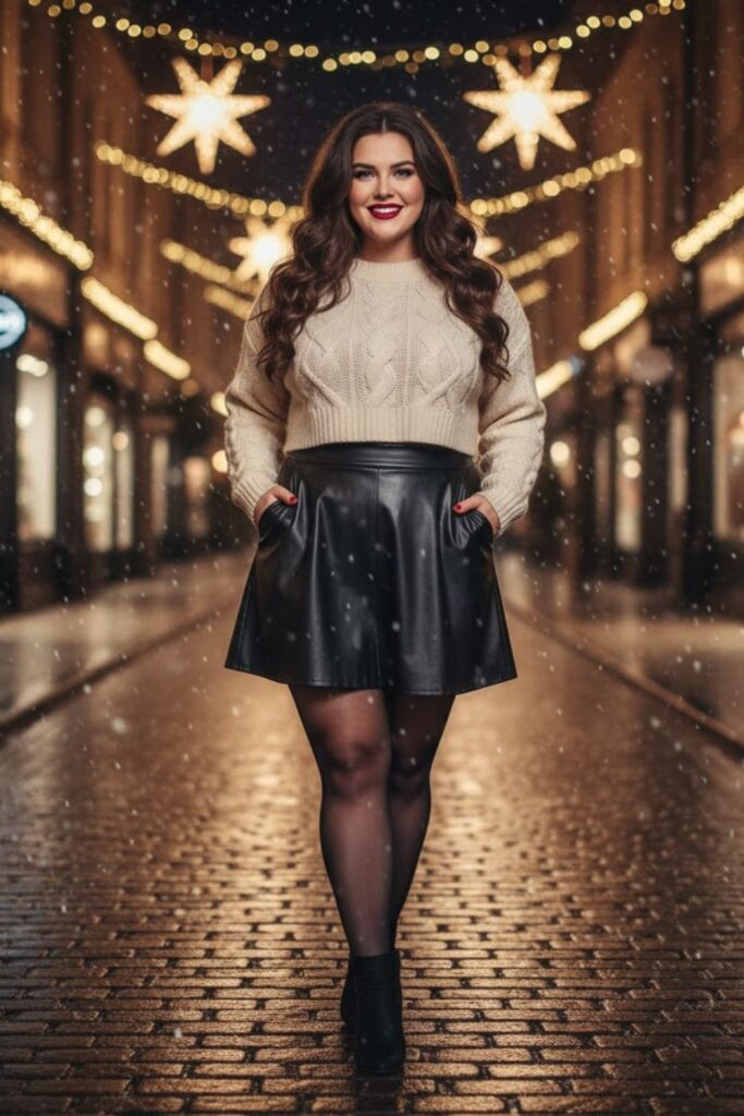 15. Cropped Sweater and Faux Leather Skirt