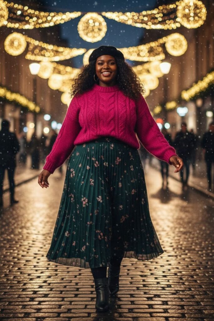 15. Statement Sweater with Pleated Skirt