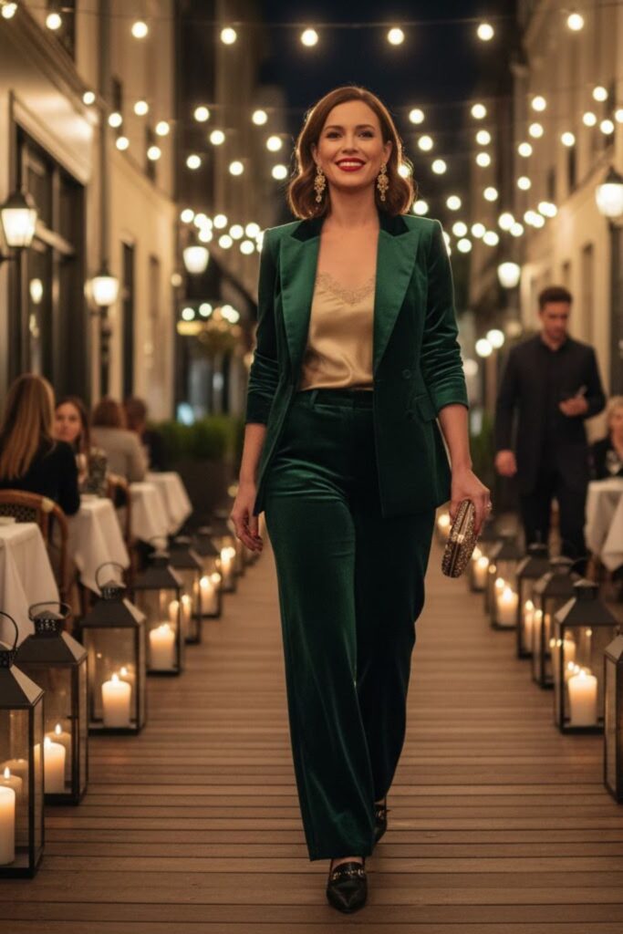 15. Velvet Suit Set with Lace Top