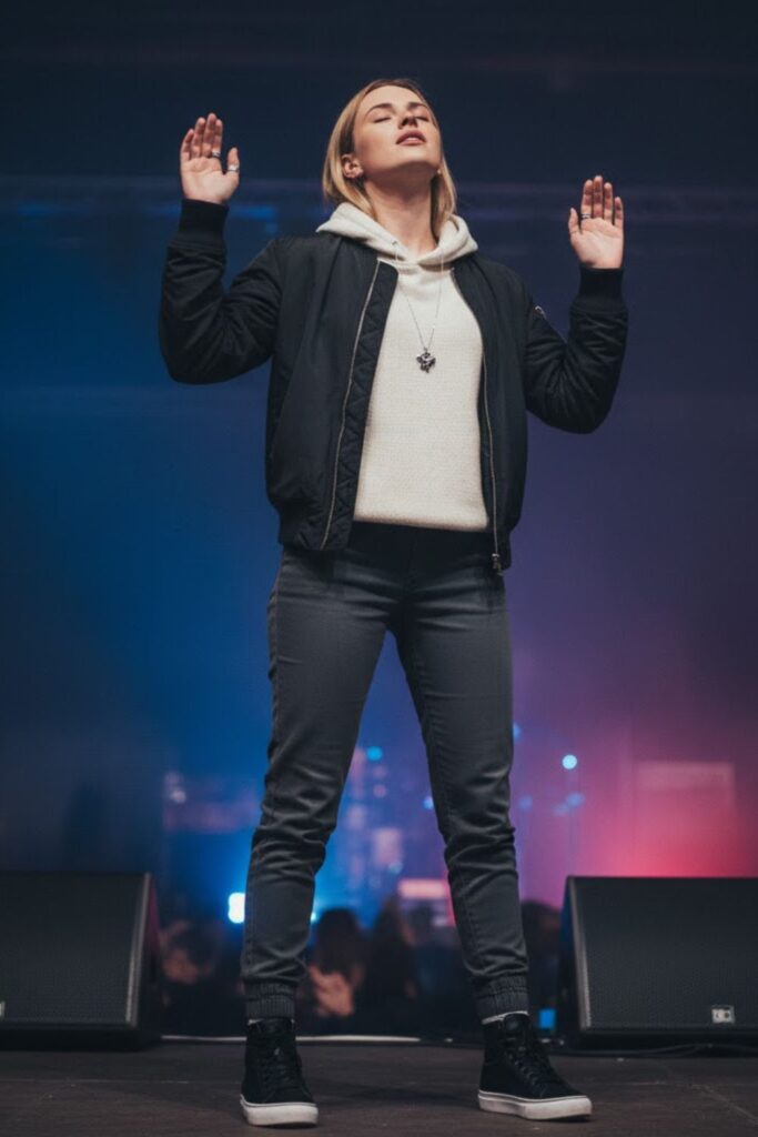 2. Black Bomber Jacket + Knitted Hoodie + Slim Joggers + High-Top Shoes