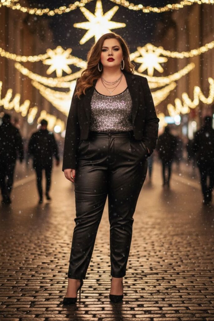 2. Faux Leather Pants with Sequin Top