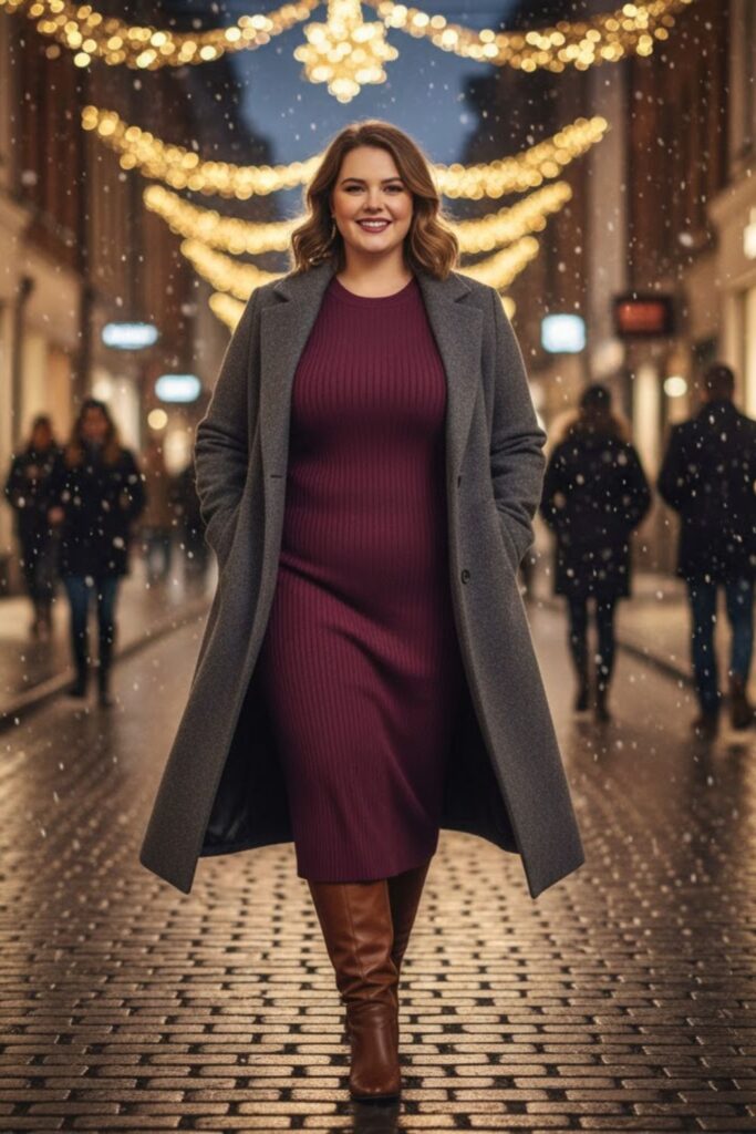 2. Knit Dress with Longline Coat