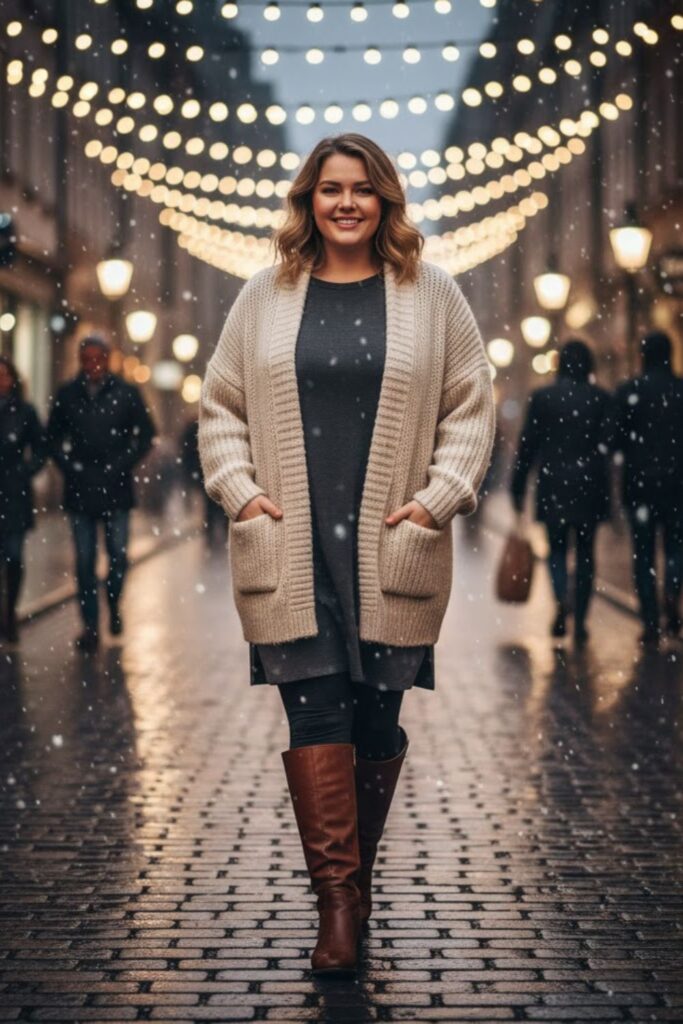 2. Oversized Cardigan with Leggings and a Tunic