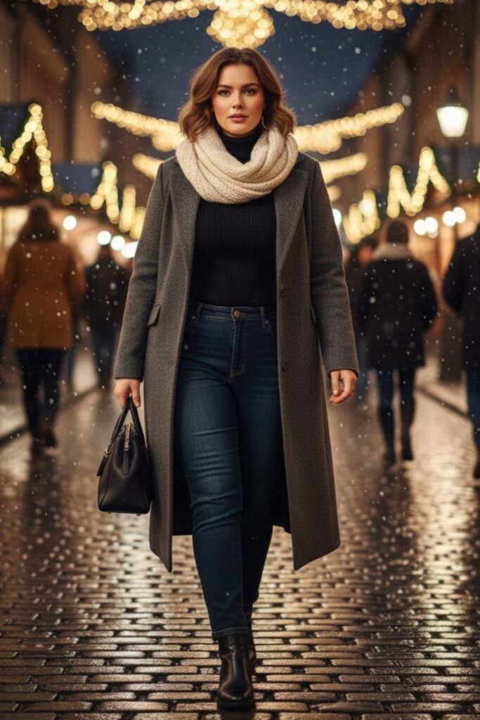 3. Longline Coat with Turtleneck and Jeans