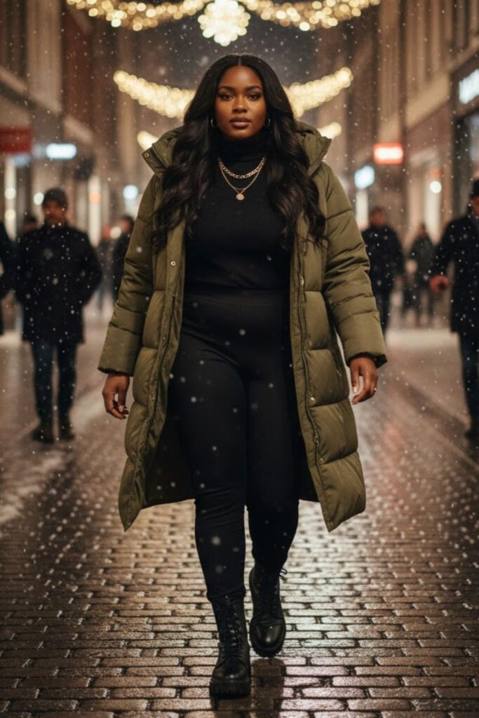 3. Longline Puffer Jacket with Leggings
