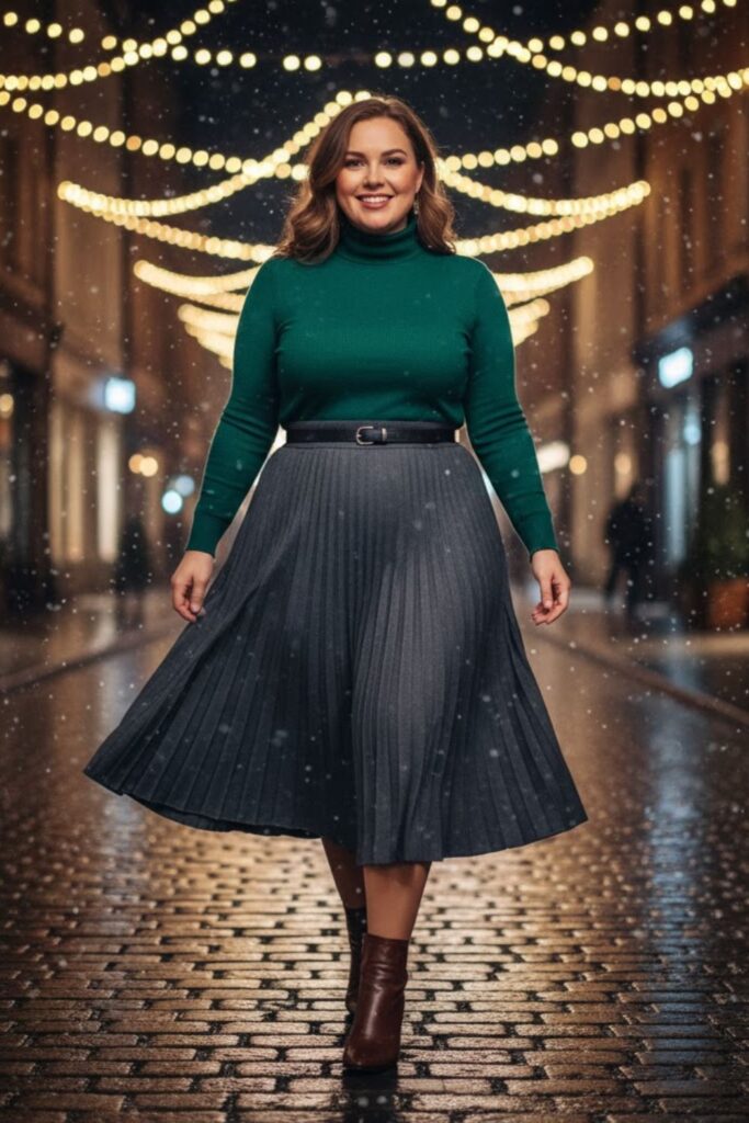 3. Pleated Midi Skirt with Fitted Sweater