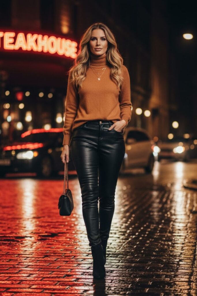 5. Leather Pants with Dressy Sweater