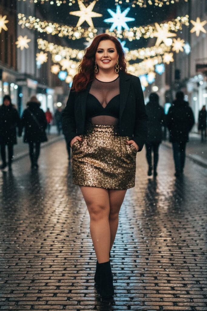 5. Sequin Skirt with Mesh Bodysuit