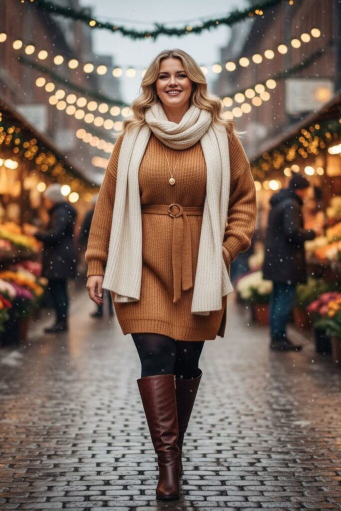 5. Sweater Dress with Tights and Boots