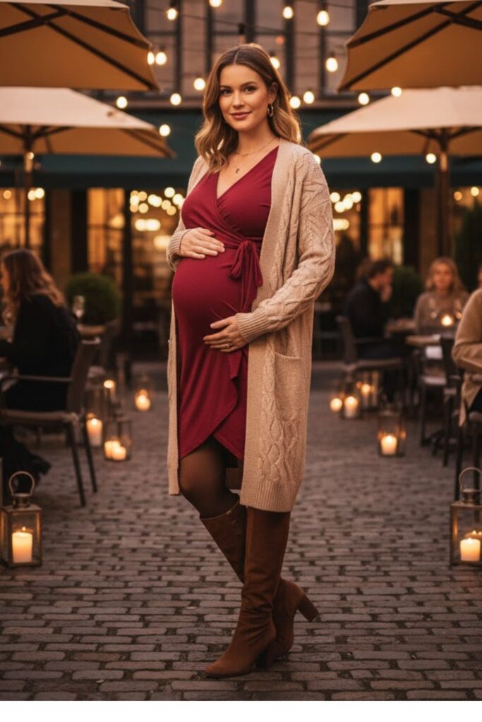 5. Wrap Dress with Longline Cardigan