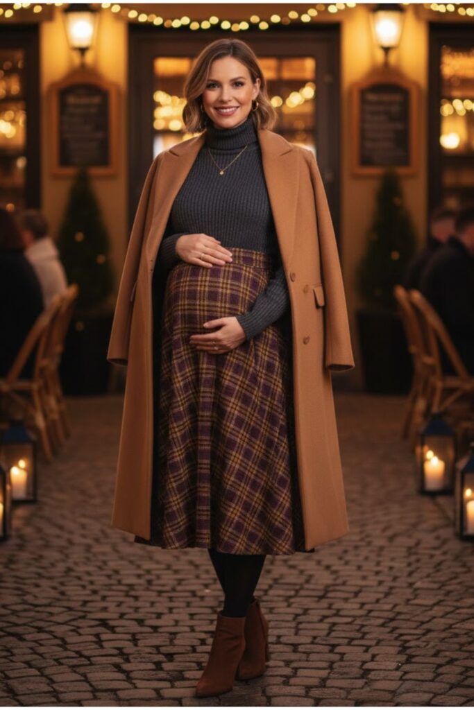 6. Midi Skirt with Turtleneck Sweater