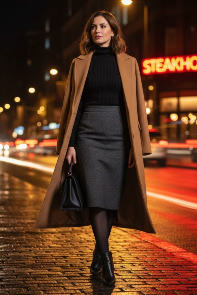 6. Turtleneck with Pencil Skirt and Coat