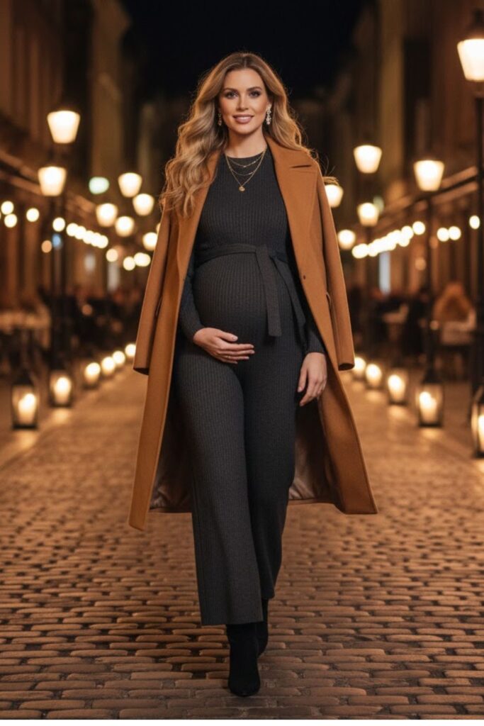 7. Knit Jumpsuit with Belted Coat