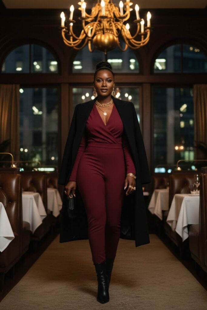 8. Chic Jumpsuit with a Tailored Coat