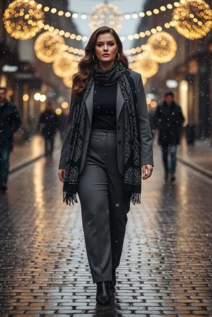 8. Monochrome Suit with Statement Accessories