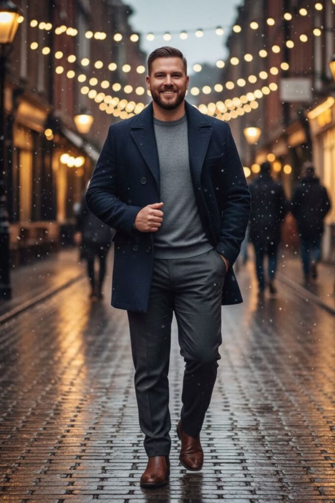8. Peacoat with Sweater and Dress Pants