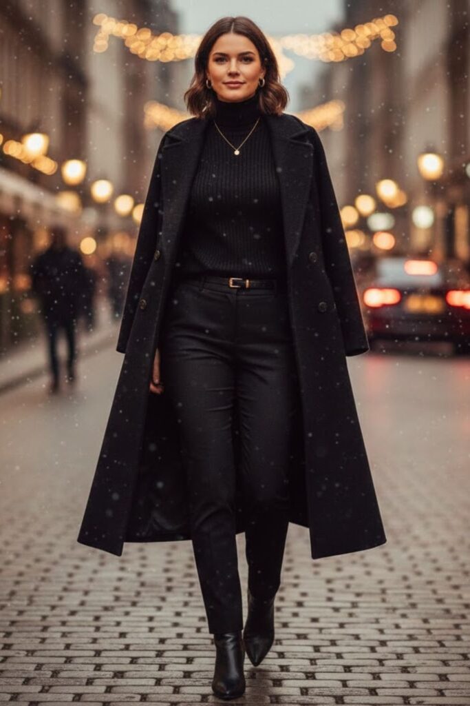 9. All-Black Monochrome Outfit with Gold Accessories