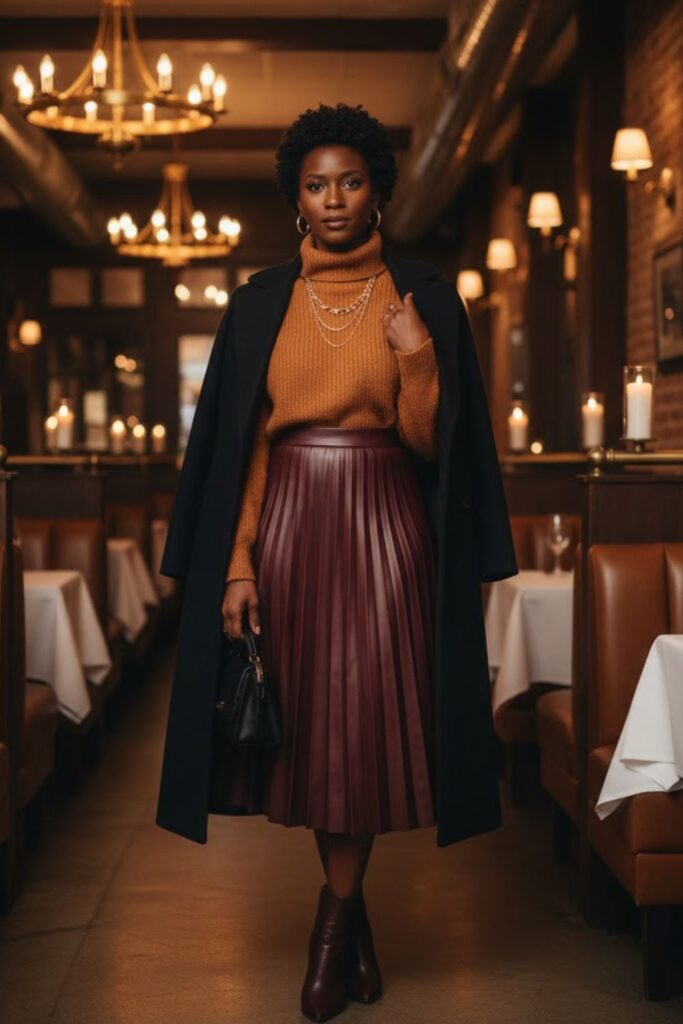 9. Faux Leather Skirt with a Soft Knit Sweater