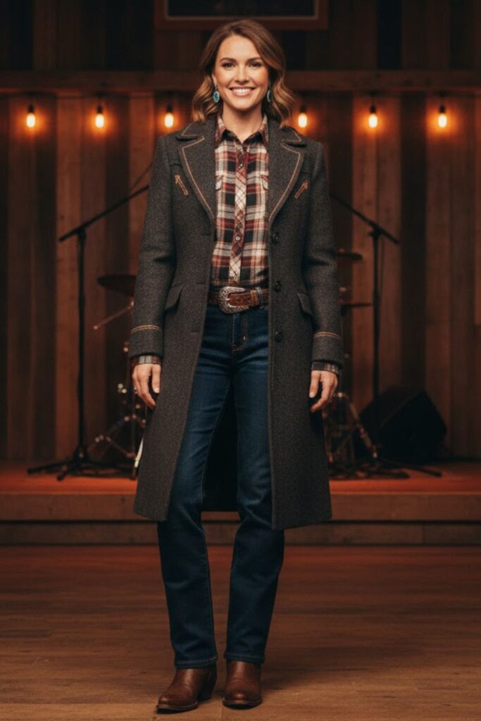 Wool Western Coat, Button-Down Shirt, Fleece-Lined Jeans & Classic Cowboy Boots