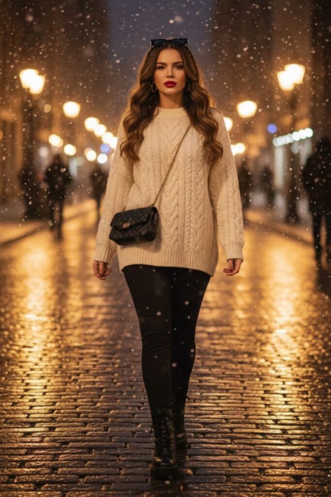 10. Fleece-Lined Leggings With Oversized Sweater