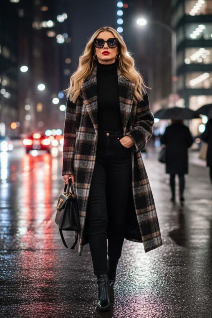 10. Plaid Coat With Black Basics