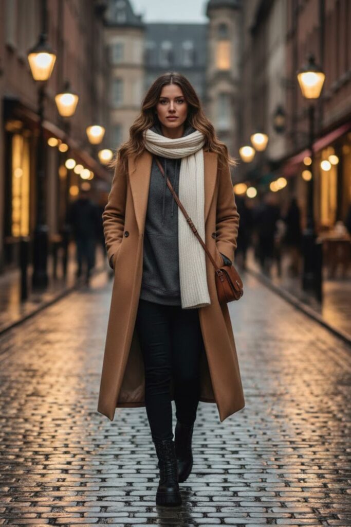 11. Leggings With a Hoodie and Long Coat