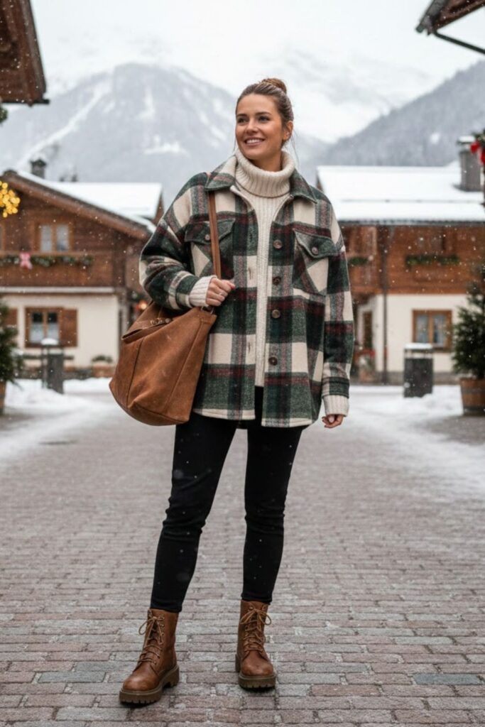 12. Leggings With a Plaid Shacket