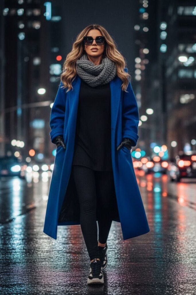 13. Hooded Coat With Leggings and Sneakers