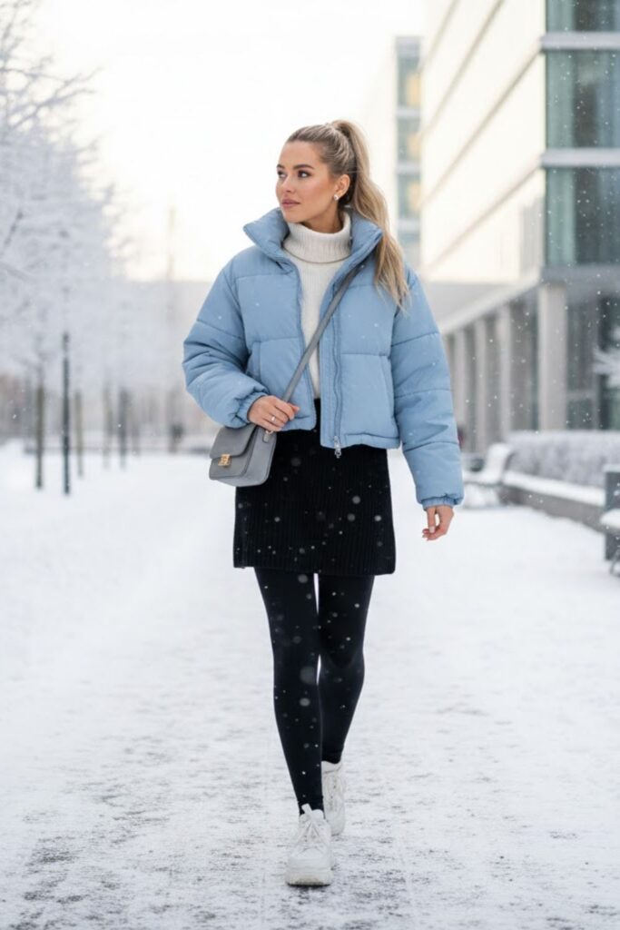 13. Pink Mini Skirt With Cropped Puffer Jacket