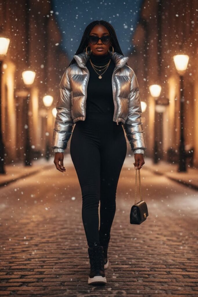 15) Metallic Puffer + Black Base Layers