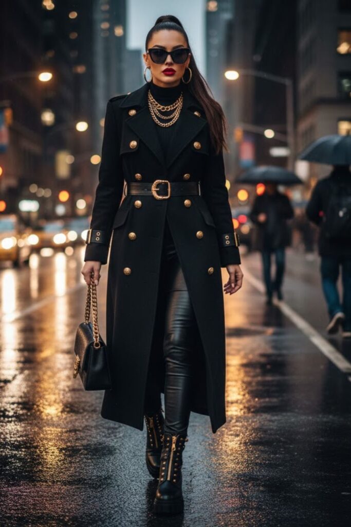 15. Black Coat With Metallic Details