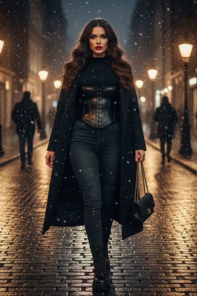 15. Corset Over Long Sleeve With Jeans