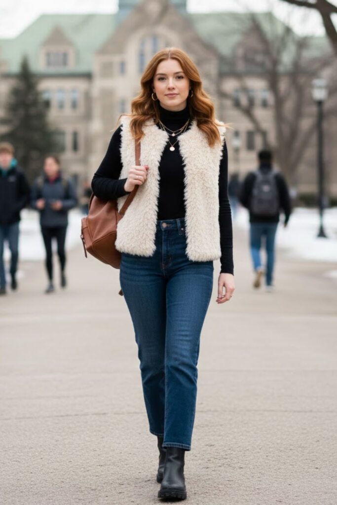15. Faux Fur Vest With Long Sleeve and Boots