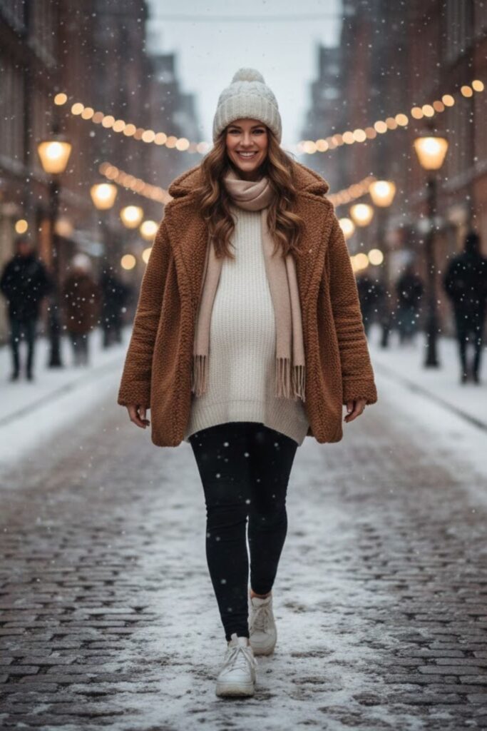 2) Oversized Sweater + Maternity Leggings + Sneakers