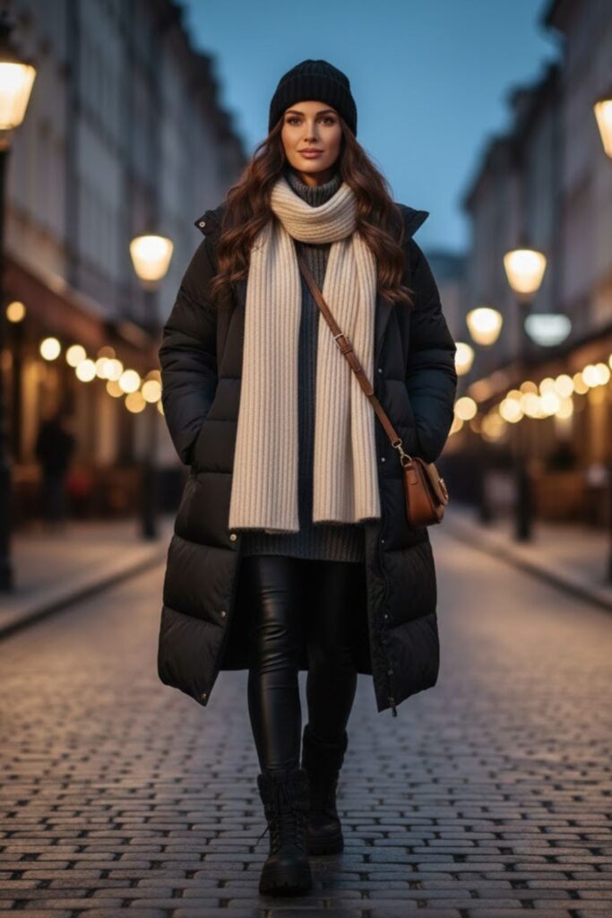 2. Leggings With a Long Puffer Jacket