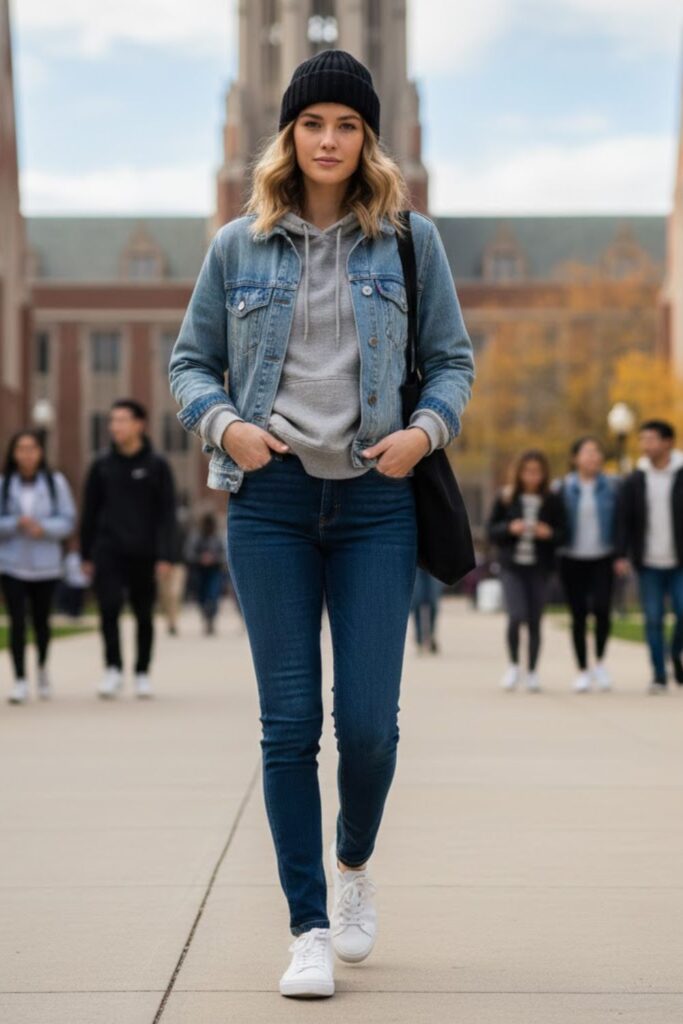 4. Denim Jacket With Hoodie Layers