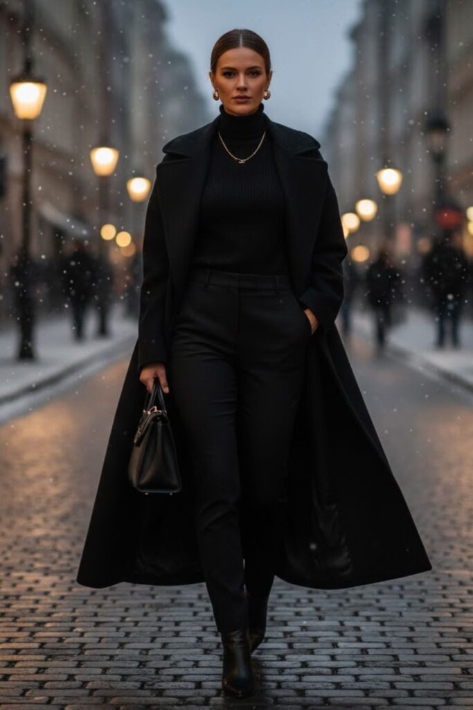 6. All Black Monochrome With Oversized Coat