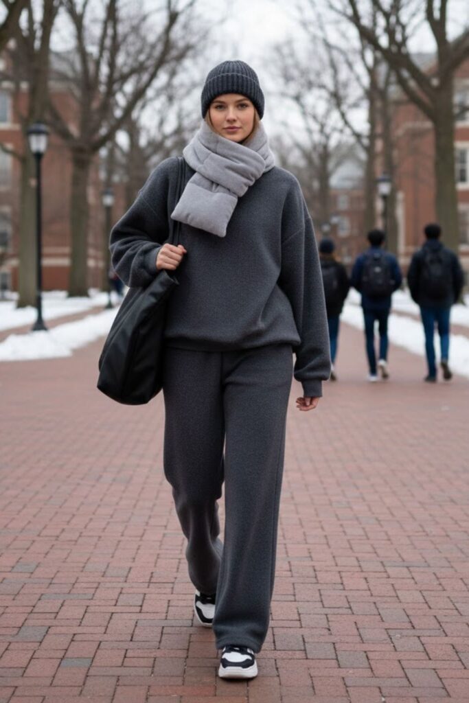 6. Matching Sweatsuit With Puffy Scarf