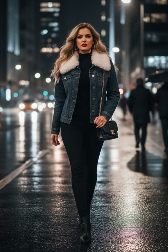 7. Denim and Faux Fur Combo