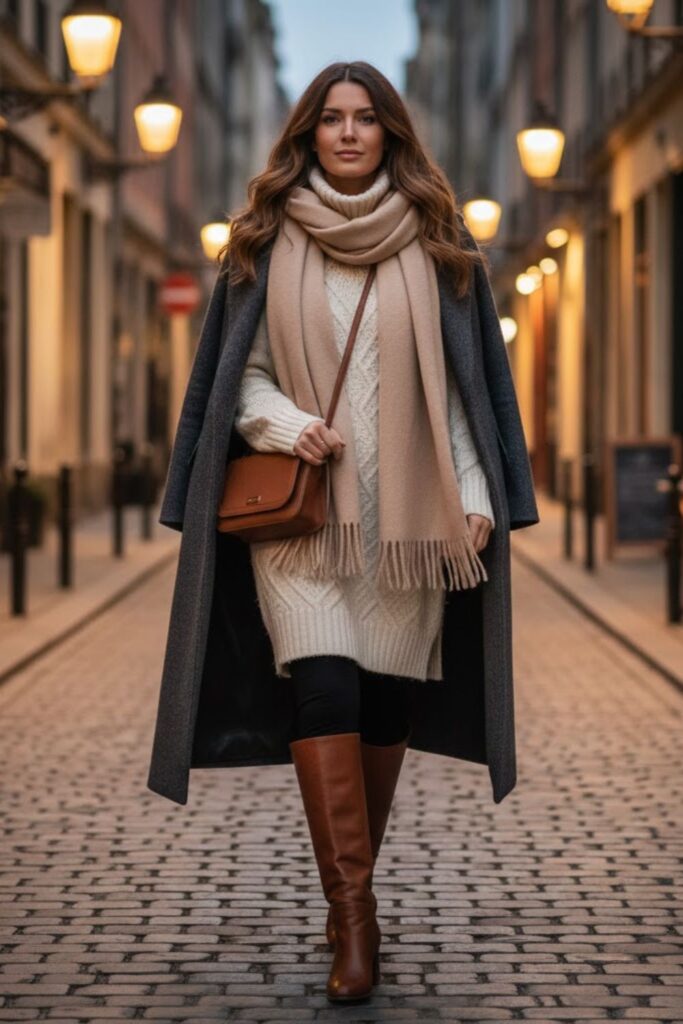 7. Leggings With a Sweater Dress